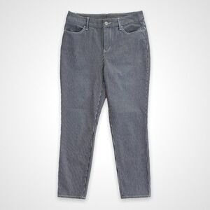 Chico's Women's Small Blue White Railroad Stripe Girlfriend Slim Leg Ankle Jeans